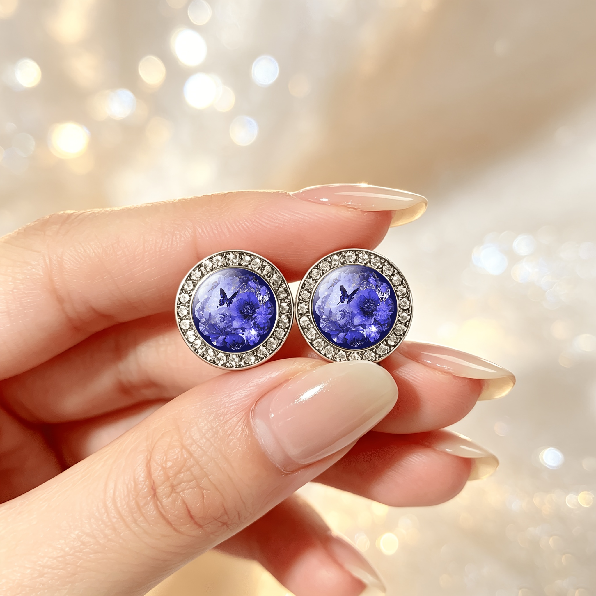 2pcs Classic Imitation Crystal Butterfly Stud Earrings